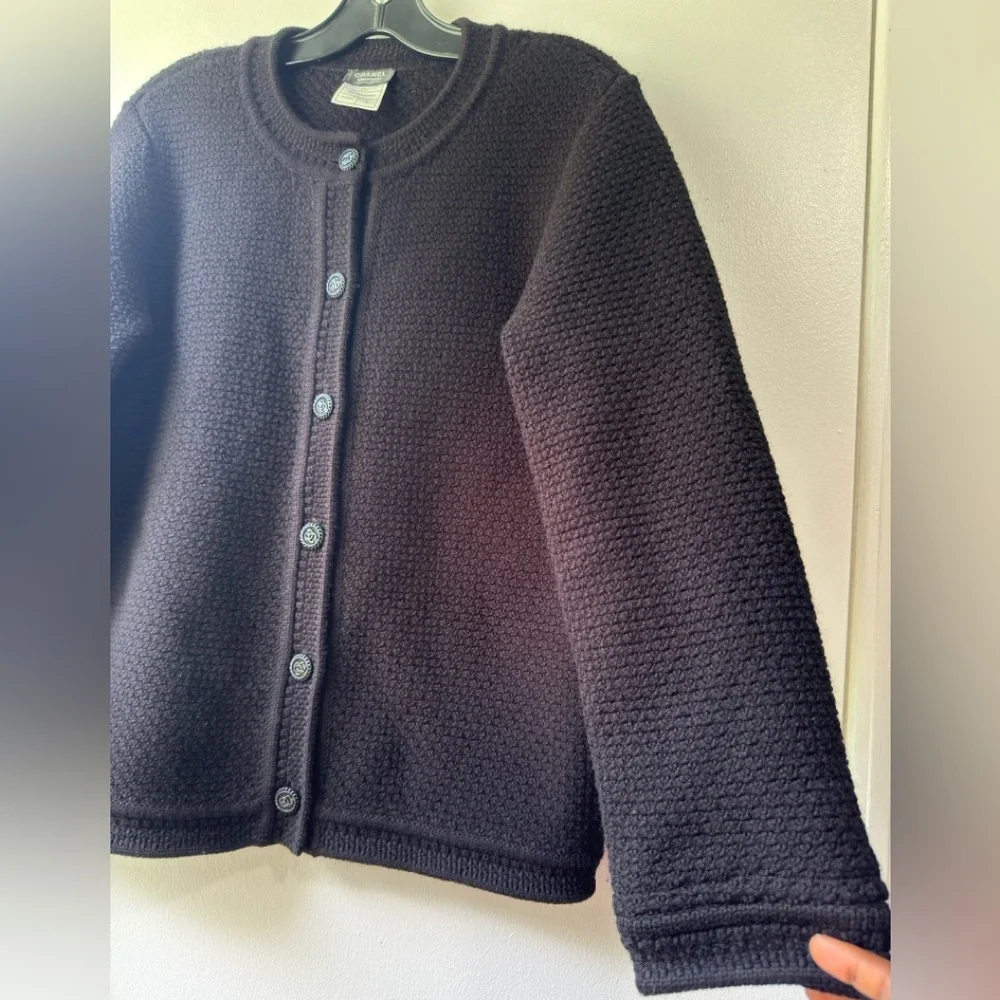 CHANEL Uniform Wool Black Textured Cardigan Sweater